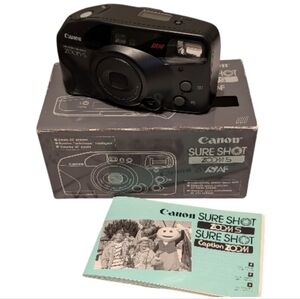 Vintage 1989 Canon Sure Shot Zoom-S AF Point & Shoot Black Film Camera With Box